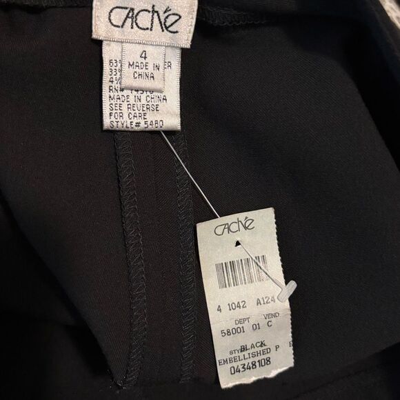 Vintage 90's Y2K Cache Black White Lace Trim Side Slit Dress Pants Size 4 NEW - Picture 7 of 9